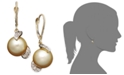 Macy's 14k Gold Earrings, Cultured Golden South Sea Pearl (9mm) and Diamond (1/5 ct. t.w.) Drop Earrings